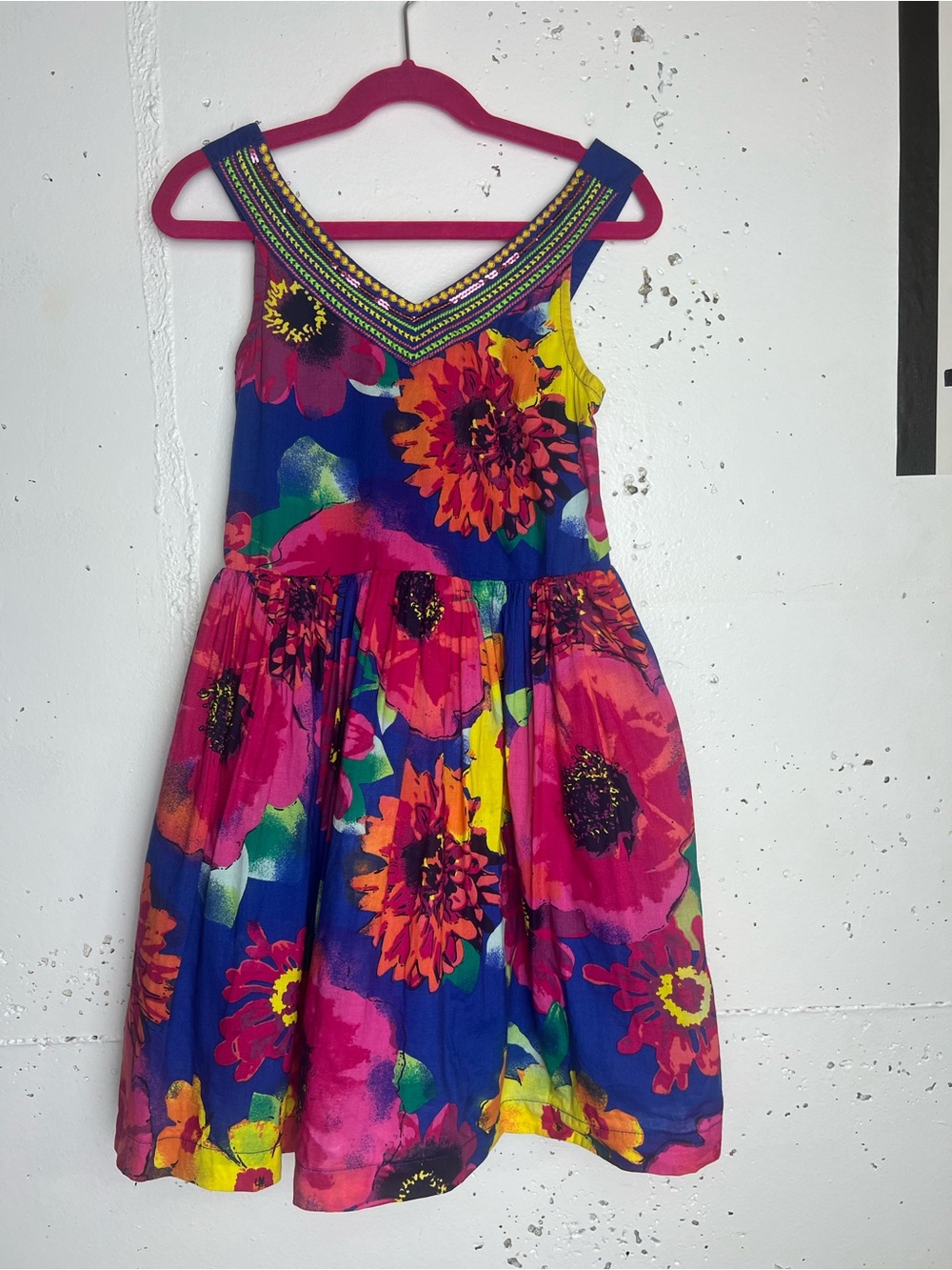 Old Navy Girls Floral V-Neck Dress in Blue, Pink and Yellow
